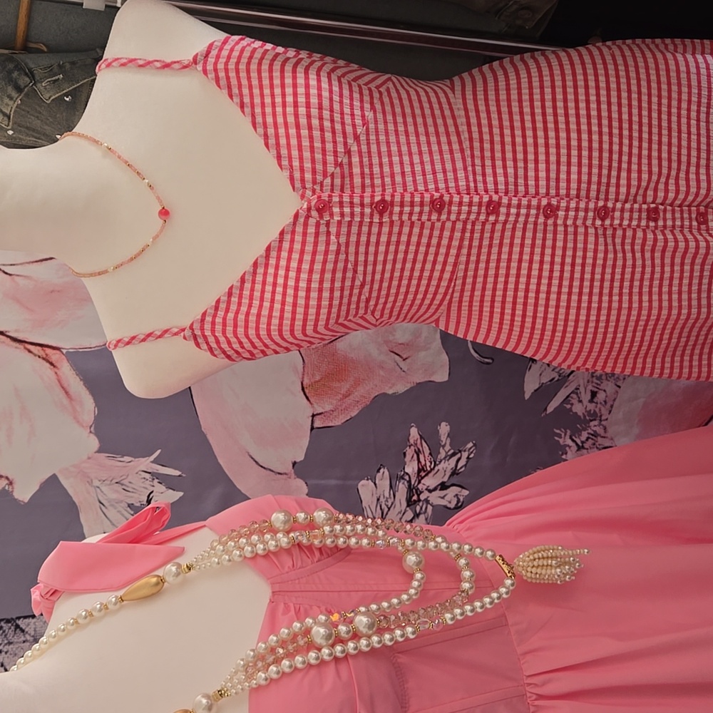 Promesa Red/Pink and White Gingham  Maxi Searsucker Dress New - Picture 8 of 17